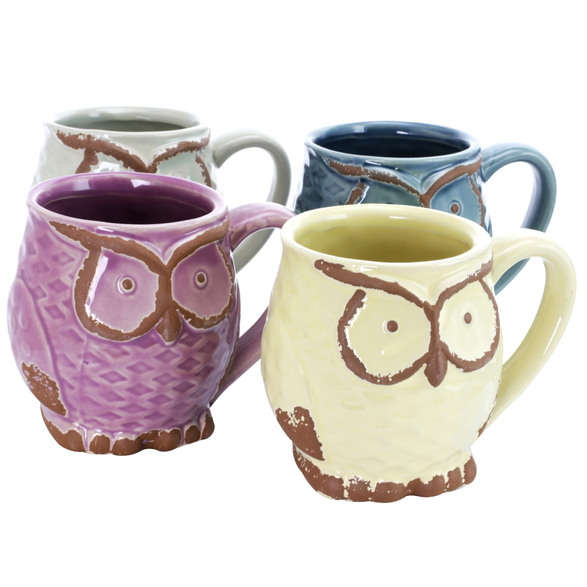 107268.01 18 Oz Nocturnal Gaze Owl Mugs - Assorted Color, Set Of 4