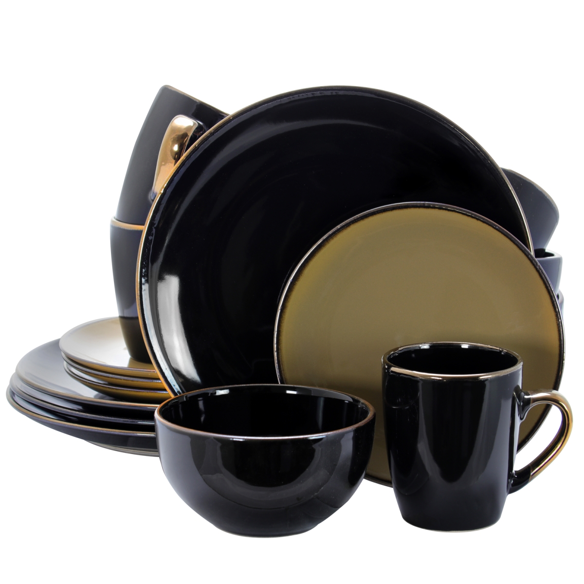 El-cambridgegrand 16 Piece Cambridge Grand Dinnerware Set With Complete Setting For 4 - Luxurious Black & Warm Taupe