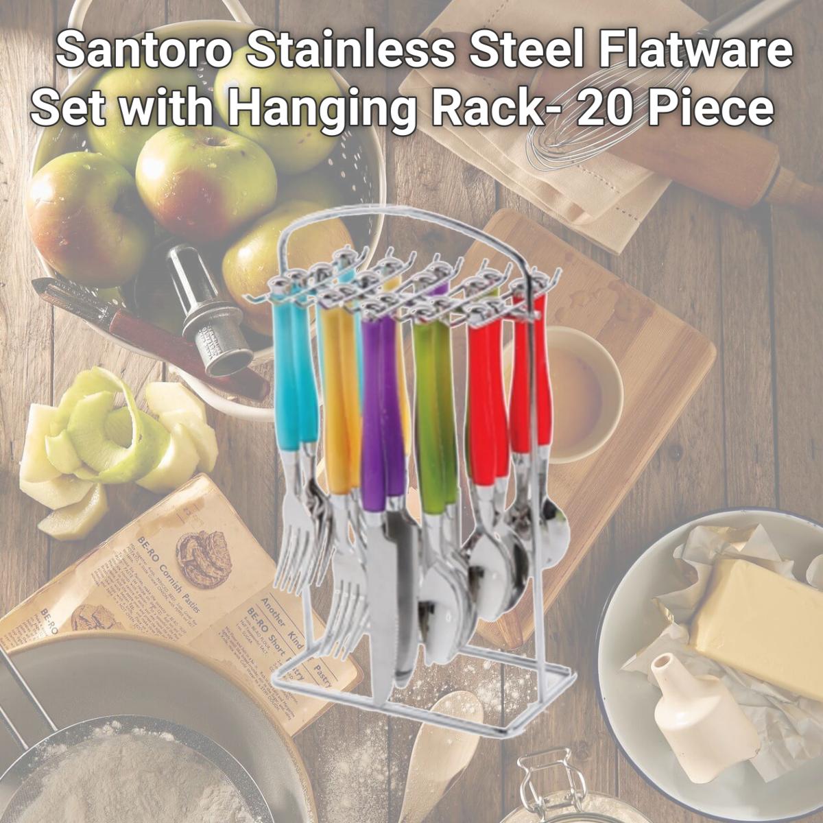 Picture of Gibson 105913.20 Santoro Stainless Steel Flatware Set with Hanging Rack- 20 Piece