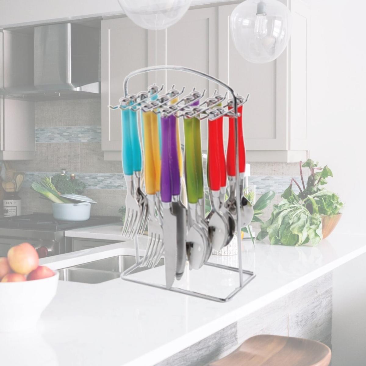 Picture of Gibson 105913.20 Santoro Stainless Steel Flatware Set with Hanging Rack- 20 Piece