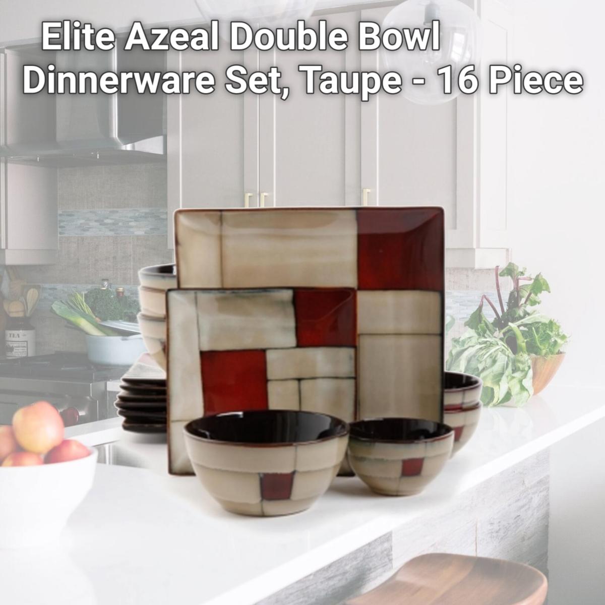 Picture of Gibson 92703.16 Elite Azeal Double Bowl Dinnerware Set, Taupe - 16 Piece