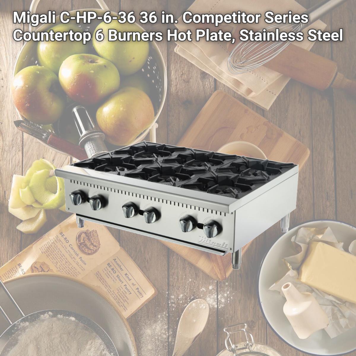 Picture of Migali C-HP-6-36 36 in. Competitor Series Countertop 6 Burners Hot Plate, Stainless Steel