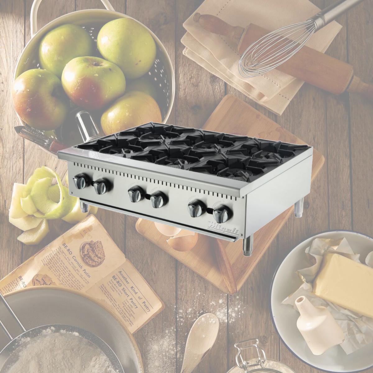 Picture of Migali C-HP-6-36 36 in. Competitor Series Countertop 6 Burners Hot Plate, Stainless Steel