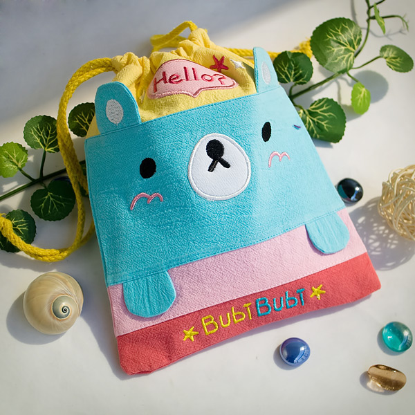 Be-9-bear 6.7 X 8.5 In. Bubi Bear - Embroidered Applique Fabric Art Draw String Bag & Drawstring Pouch