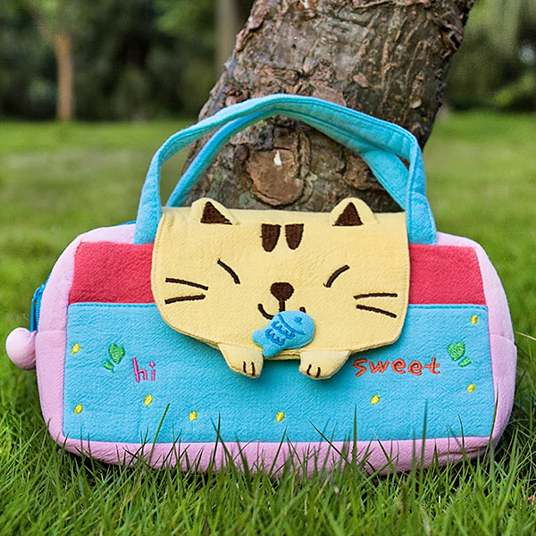 7.8 X 5.5 X 1.4 In. Sweet Bear - Embroidered Applique Kids Mini Handbag Cosmetic Bag & Travel Wallet