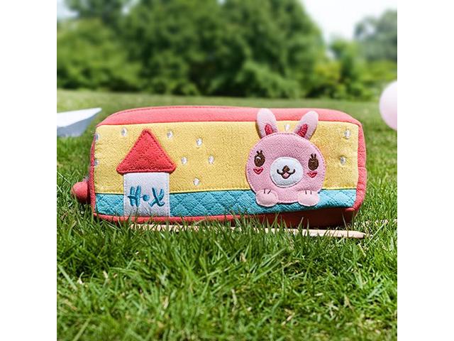 Bb-20-rabbit 7.5 X 2.8 X 1.4 In. Rabbits Home - Embroidered Applique Pencil Pouch Bag Cosmetic Bag & Carrying Case