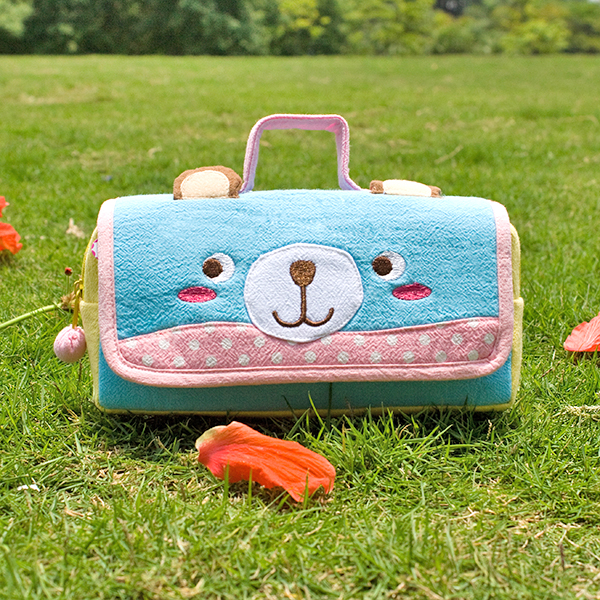 7.9 X 4.3 X 1.4 In. Blue Bear - Embroidered Applique Pencil Pouch Bag Cosmetic Bag & Carrying Case