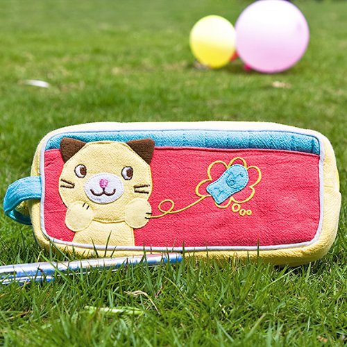 Bb-17-cat 7.3 X 3.3 X 1.4 In. Kitty & Fish - Embroidered Applique Pencil Pouch Bag Cosmetic Bag & Carrying Case