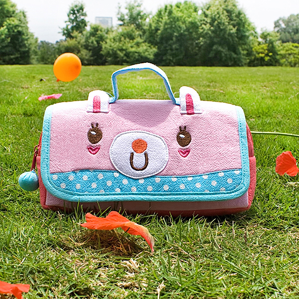 7.9 X 4.3 X 1.4 In. Pink Rabbit - Embroidered Applique Pencil Pouch Bag Cosmetic Bag & Carrying Case