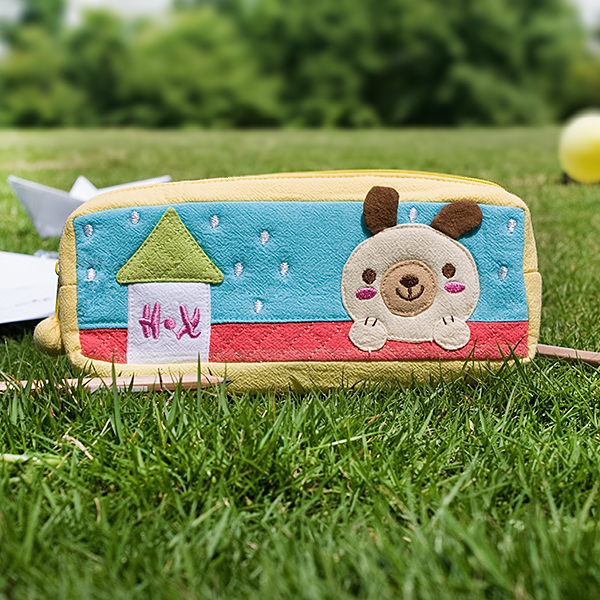 7.5 X 2.8 X 1.4 In. Dogs Home - Embroidered Applique Pencil Pouch Bag Cosmetic Bag & Carrying Case