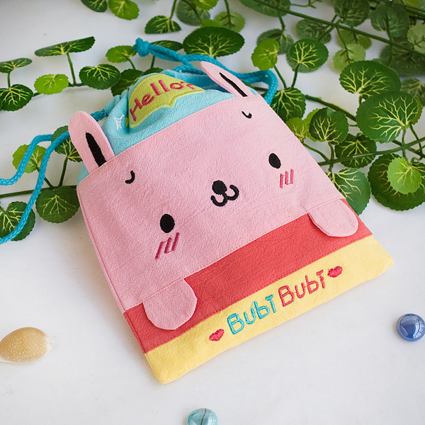 Be-9-rabbit 6.7 X 8.5 In. Bubi Bunny - Embroidered Applique Fabric Art Draw String Bag & Drawstring Pouch