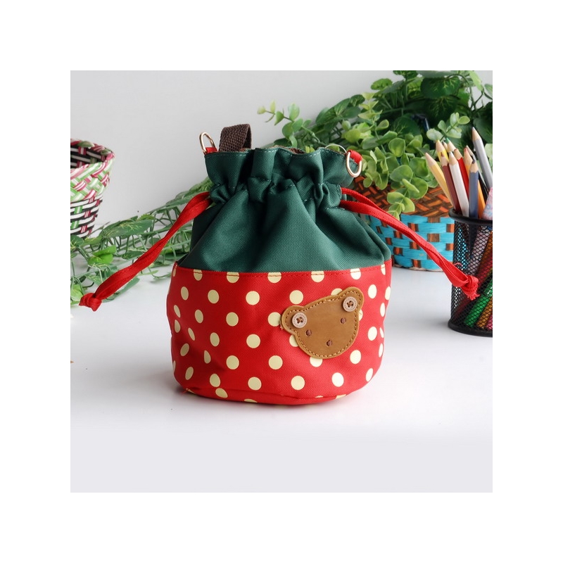 Kb-bxy8028-red 5.7 X 6.3 X 7.8 In. Bear-crimson Blancho Applique Kids Fabric Art Bucket Bag Bento Lunch Box & Shopper Bag Red