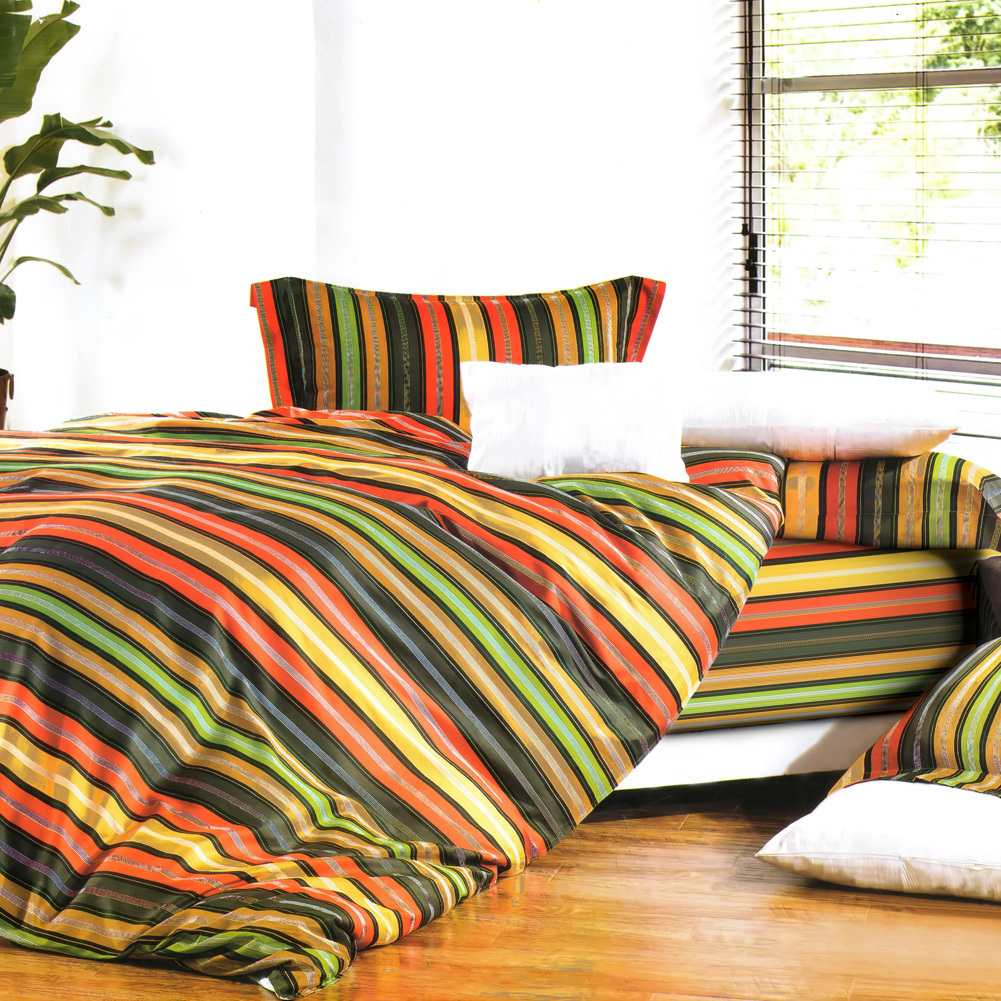 MF76-1-CFR01-1 Colorful Stripe - Luxury 4 Pieces Comforter Set Combo 300GSM - Twin Size