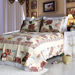 Hs701-23 Shaine - 100 Percent Cotton 3 Pieces Floral Vermicelli-quilted Patchwork Quilt Set Full & Queen Size - Red
