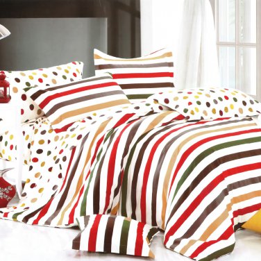 Mf73-3-cfr01-3 Rainbow Dots & Stripe - Luxury 5 Pieces Comforter Set Combo 300gsm - Queen Size
