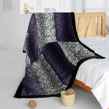 61 By 86.6 In. Onitiva - Leopard Secret Animal Style Patchwork Throw Blanket Black