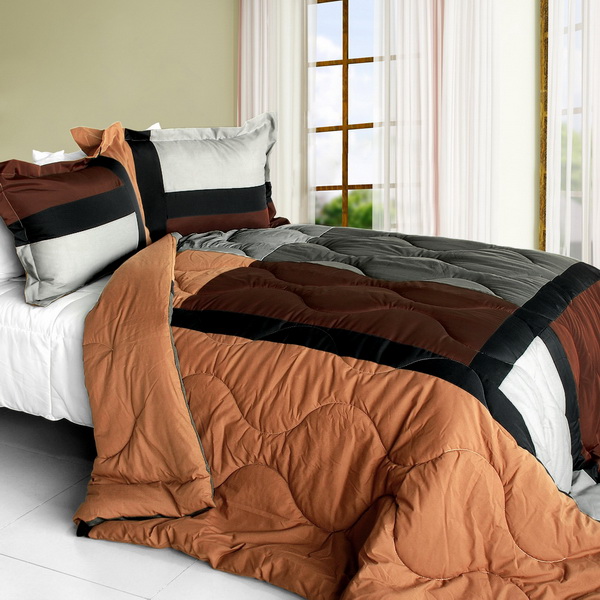 Onitiva-cft01016-23abs-mptp Soil Of Love - Quilted Patchwork Down Alternative Comforter Set Full & Queen Size - Coffee