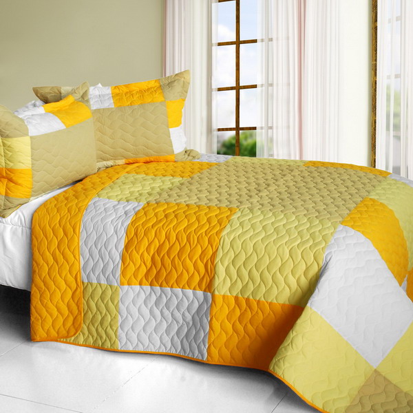Onitiva-qts01207-23 Gorgeous Sunshine - Vermicelli-quilted Patchwork Plaid Quilt Set Full & Queen Size - Yellow