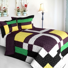 Alocasia - 3 Pieces Vermicelli - Quilted Patchwork Quilt Set Full & Queen Size - Multicolor