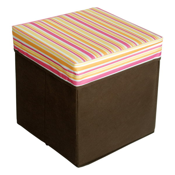 Sb-n129-squ - 30x30x31 Pink & Yellow Stripes - Square Foldable Storage Ottoman Storage Boxes & Storage Seat Brown
