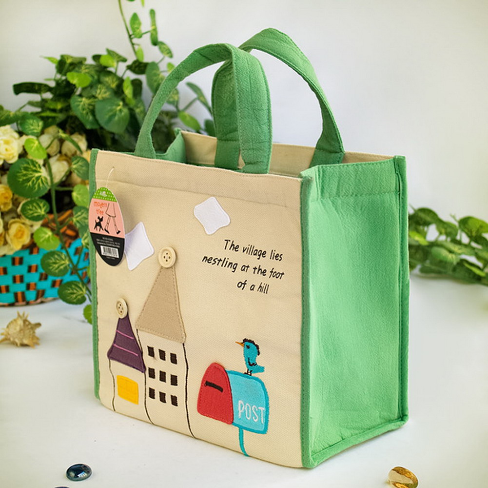 Picture of Blancho Bedding BE-32-GREEN 8.7 x 8 x 4.4 in. Bird On Postbox Design Embroidered Applique Fabric Art Lunch Tote & Lunch Box Bag - Green