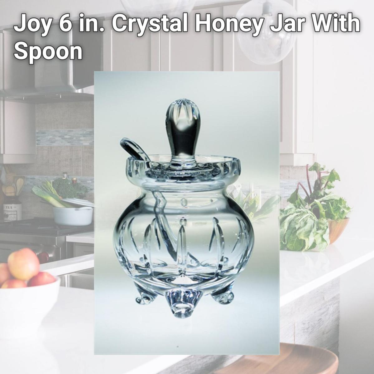 Picture of Majestic Gifts JO-134 Joy 6 in. Crystal Honey Jar With Spoon