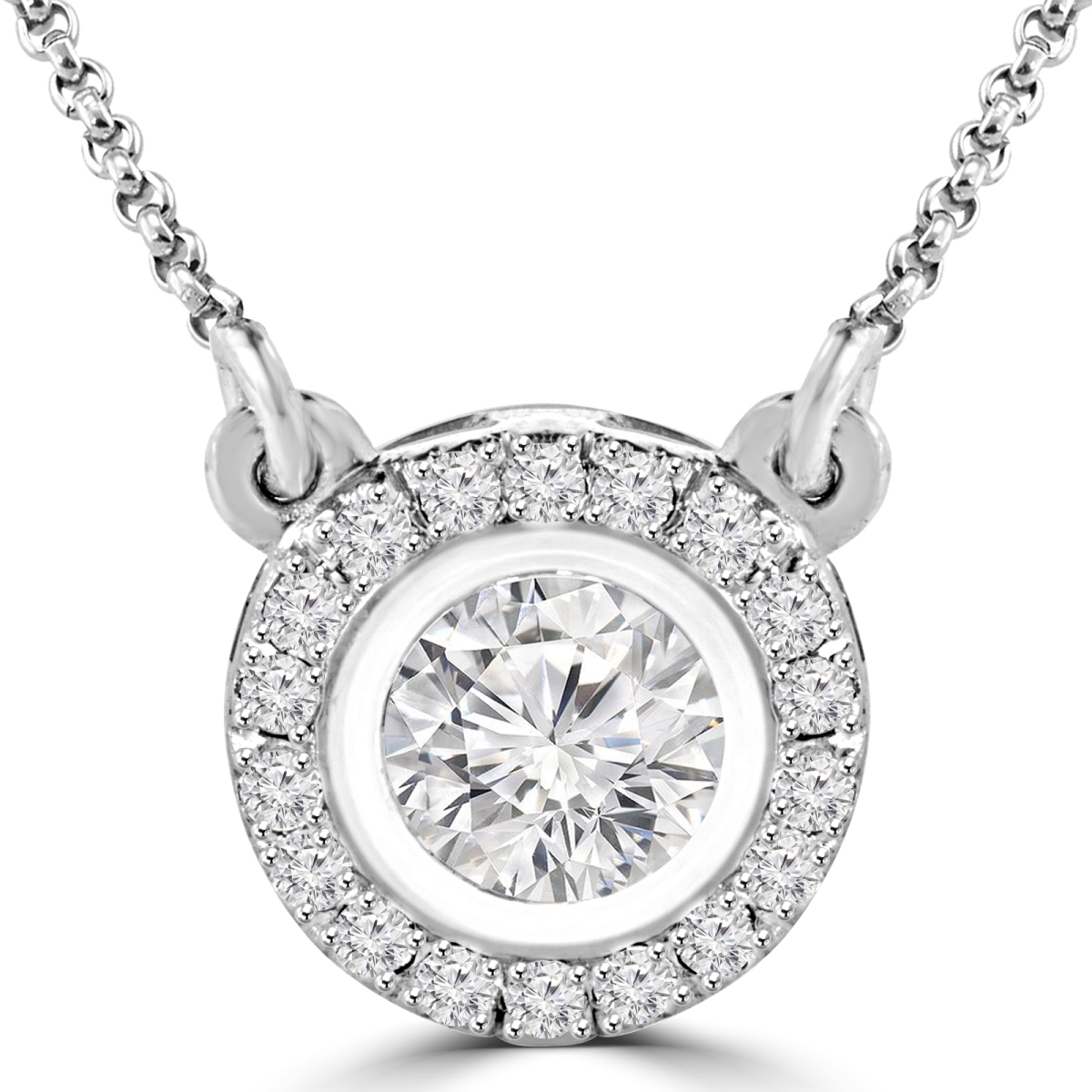 Md170148 0.5 Ctw Round Diamond Halo Solitaire With Accents Pendant Necklace In 14k