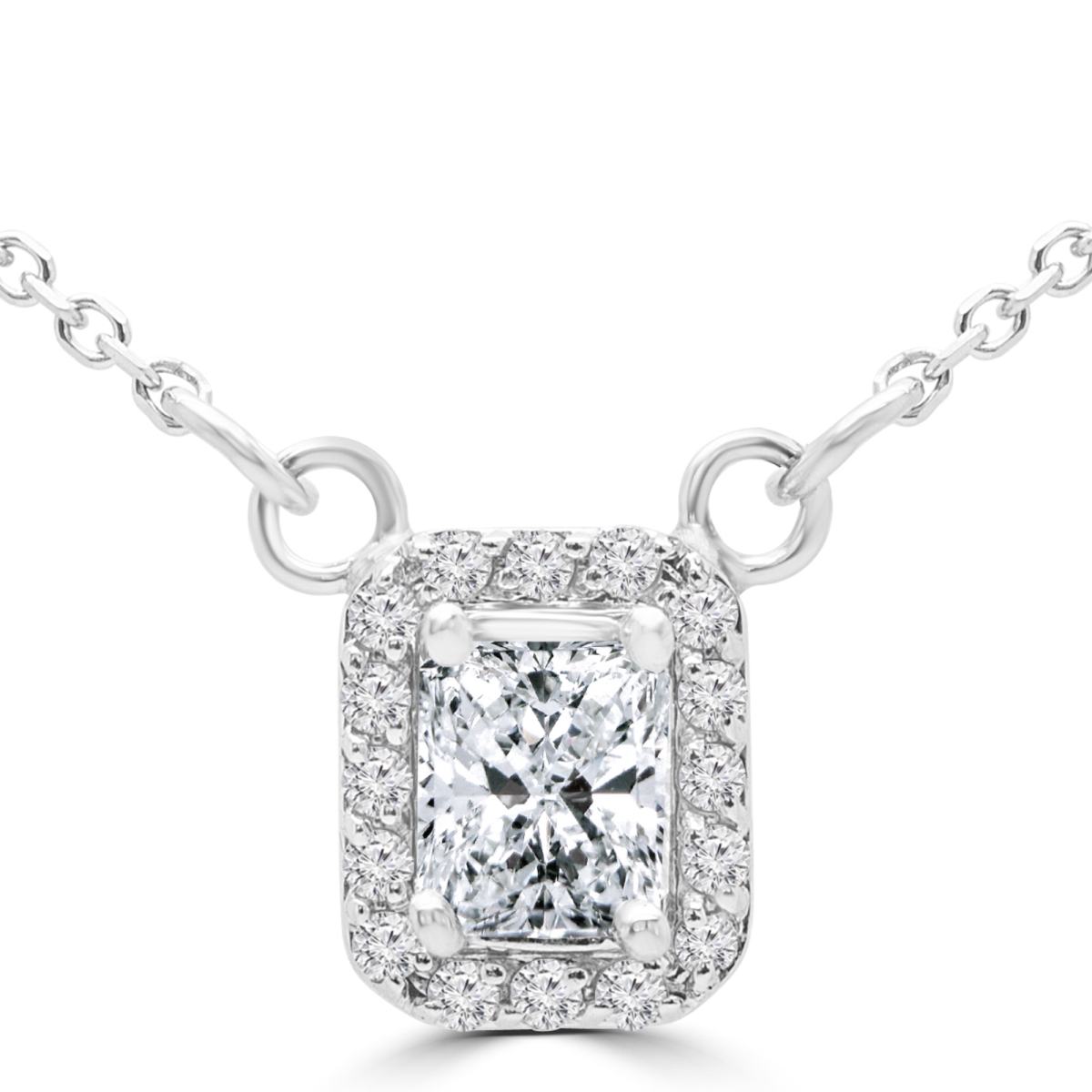 Md170150 0.6 Ctw Radiant Diamond Halo Solitaire With Accents Pendant Necklace In 14k