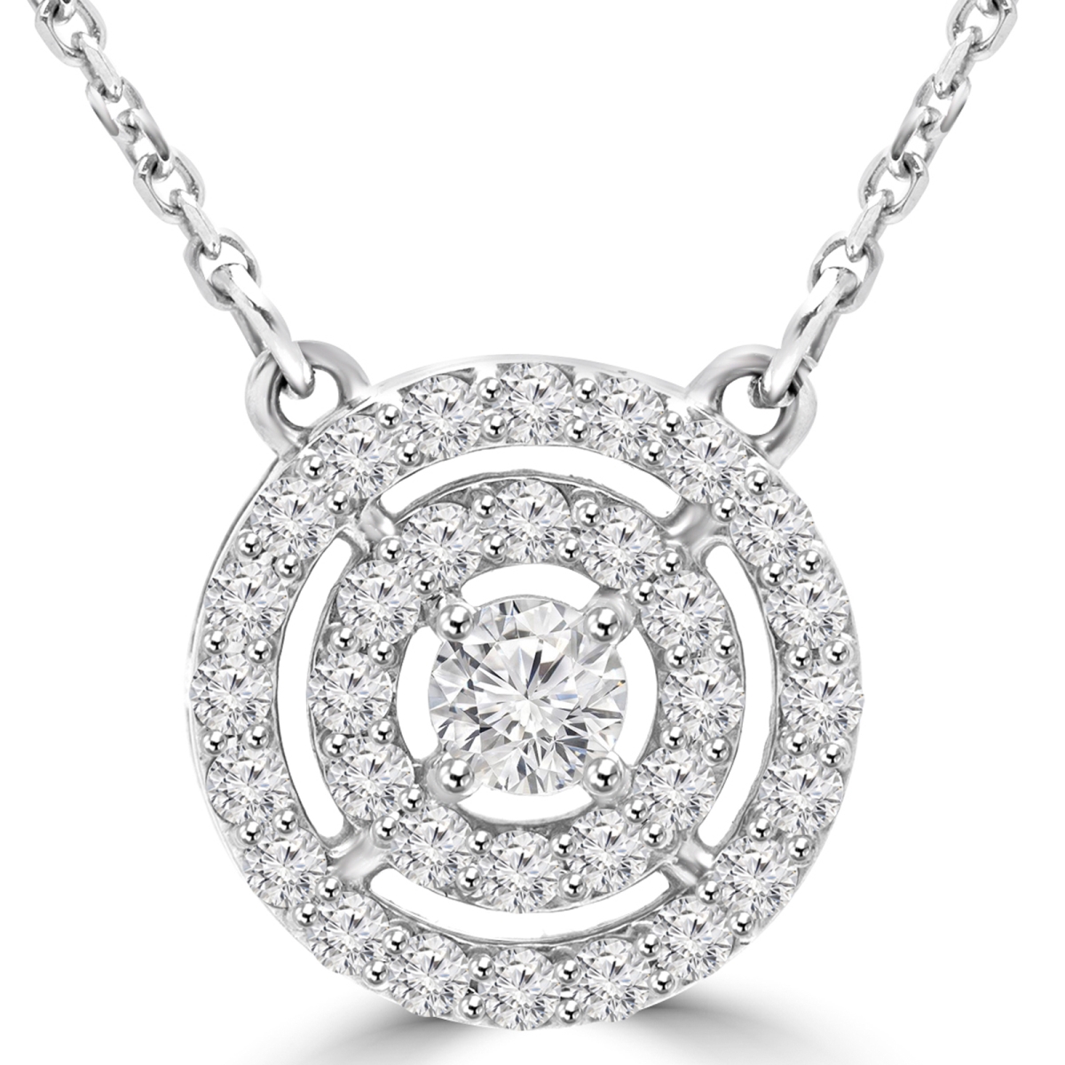 Md170125 0.66 Ctw Round Diamond Halo Circle Pendant Necklace In 14k