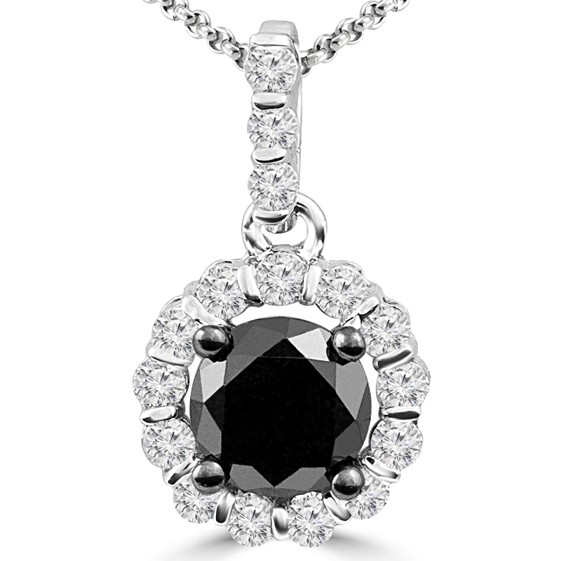 Mdr170030 0.5 Ctw Round Black Diamond Halo Solitaire With Accents Pendant Necklace In 10k