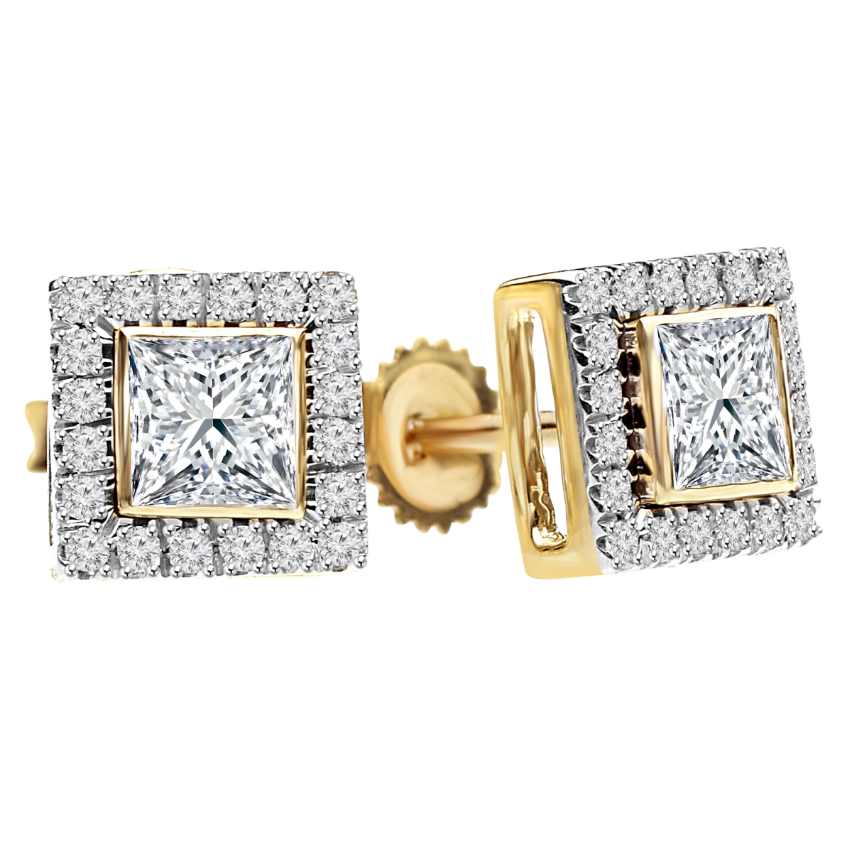 0.5 CTW Princess Diamond Halo Stud Earrings in 14K