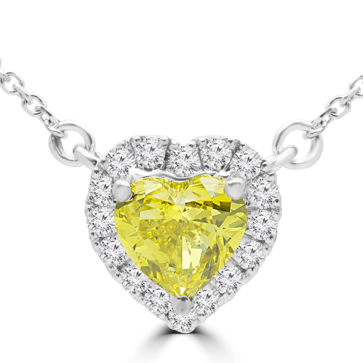 Md170088 1.25 Ctw Heart Yellow Diamond Halo Heart Pendant Necklace In 14k