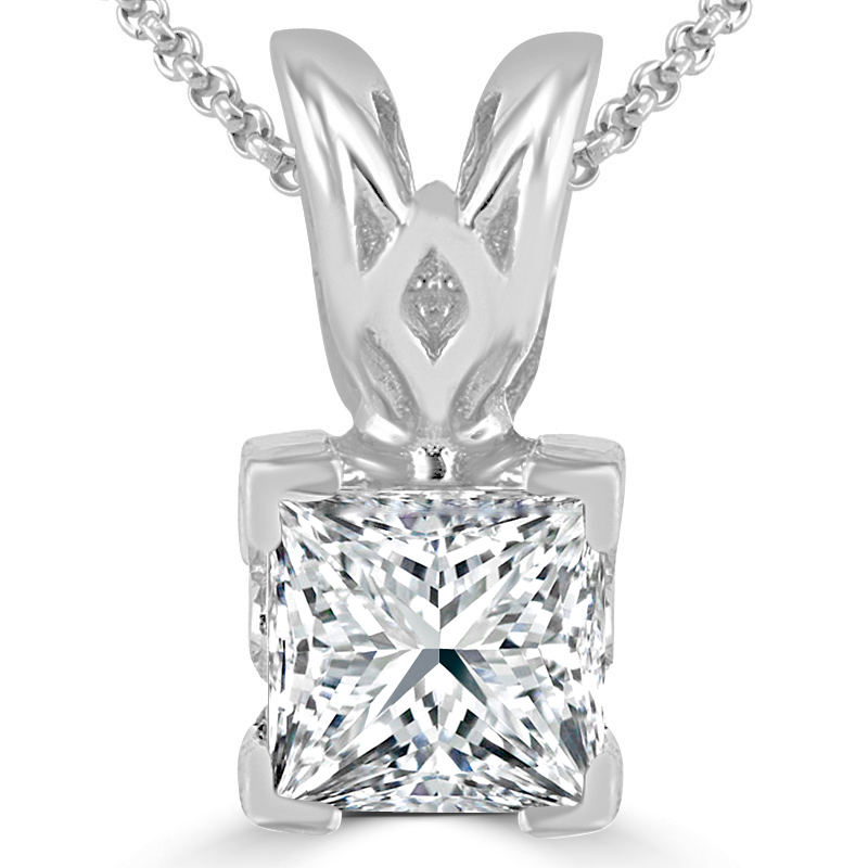 Md170049 0.5 Ct Princess Diamond Solitaire Pendant Necklace In 14k