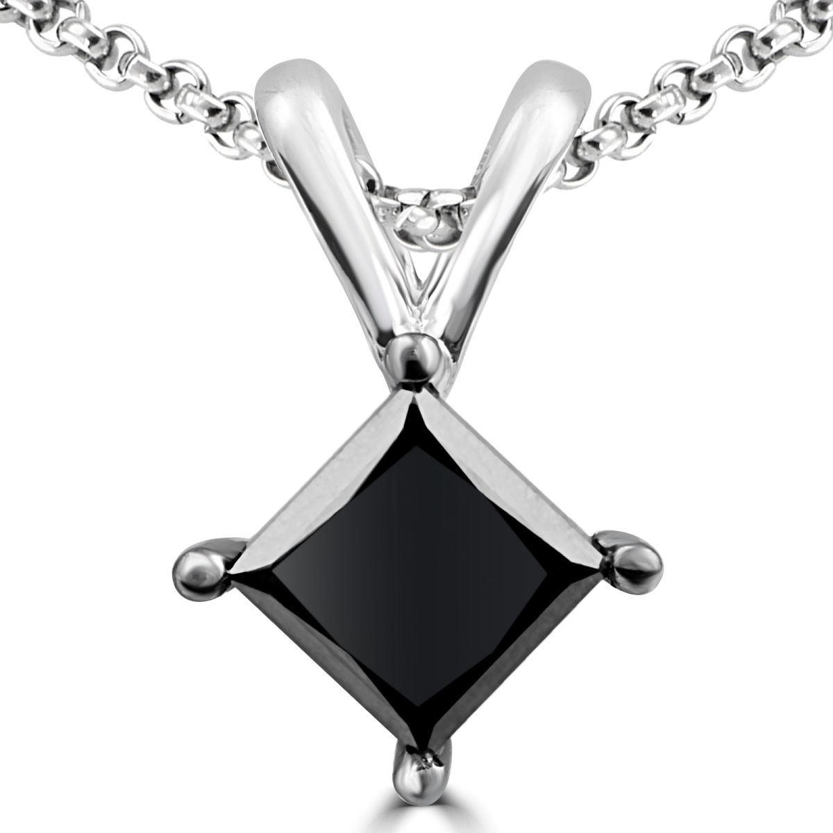 Mdr170102 0.5 Ct Princess Black Diamond Solitaire Pendant Necklace In 10k