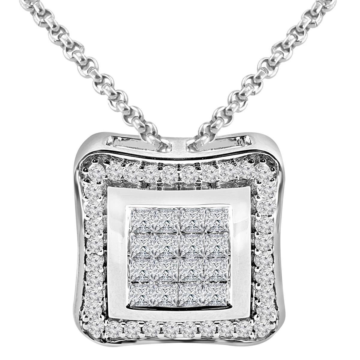 Mdr170152 0.6 Ctw Round Diamond Halo Cluster Pendant Necklace In 14k