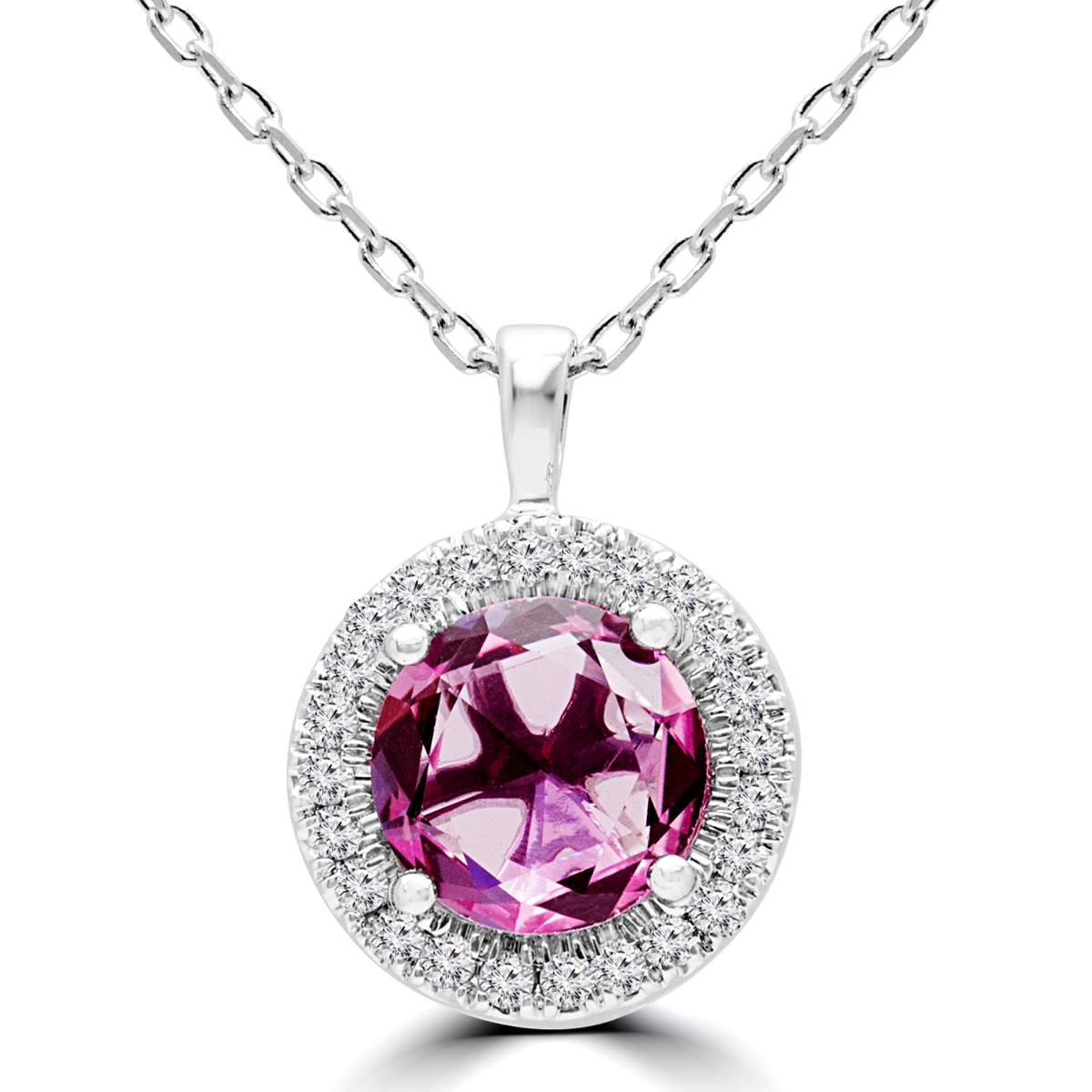 Mdr170161 0.87 Ctw Round Pink Tourmaline Halo Solitaire With Accents Pendant Necklace In 14k