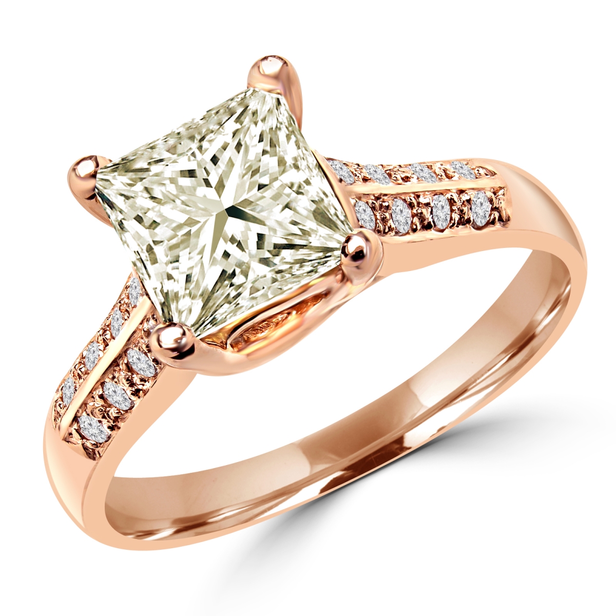 Md150120-p 1.1 Ctw Yellow Radiant Cut Diamond Multi Stone Engagement Ring In 14k Rose Gold