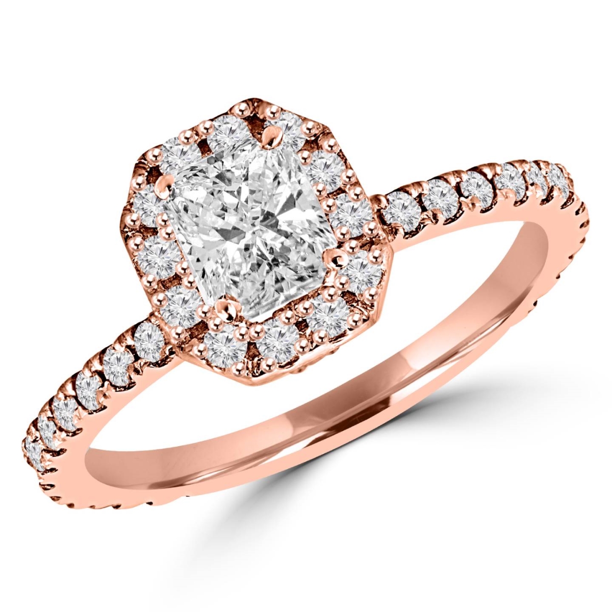 MD150189-3.5 0.75 CTW Antique Vintage Radiant Cut Diamond Halo Engagement Ring in 14K Rose Gold, Size 3.5
