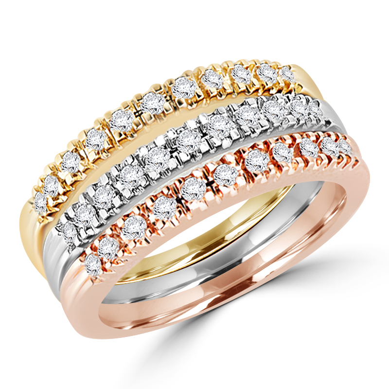 MDR130017-5 0.33 CTW Round Diamond Cocktail Band Ring in 14K Three-Tone Gold - Size 5