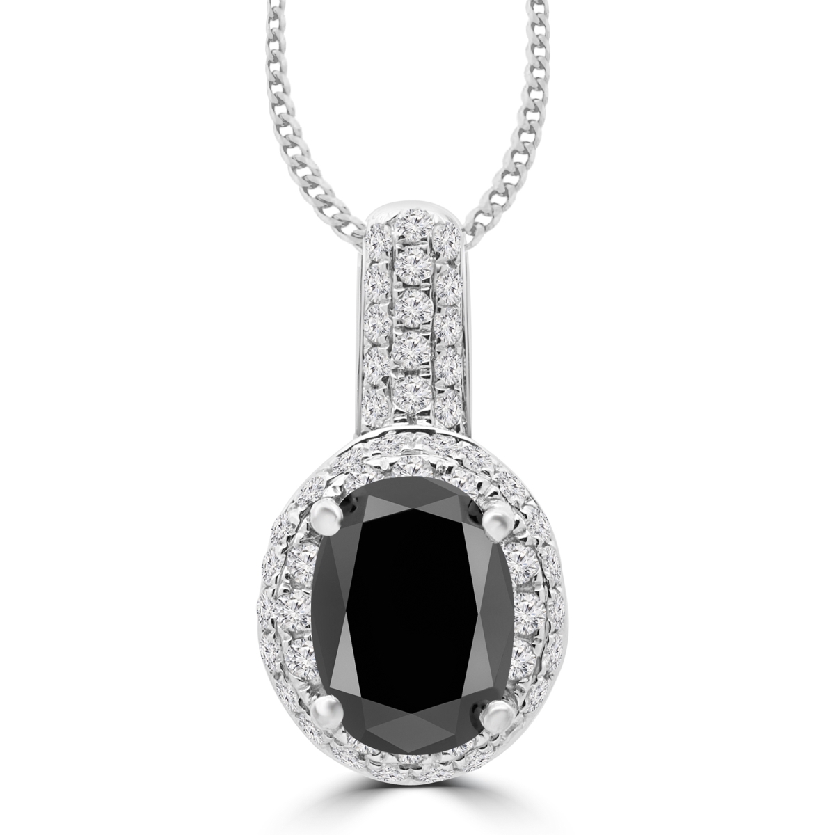 Md170453 3.25 Ctw Round Black Diamond Halo Pendant Necklace In 14k White Gold With Chain