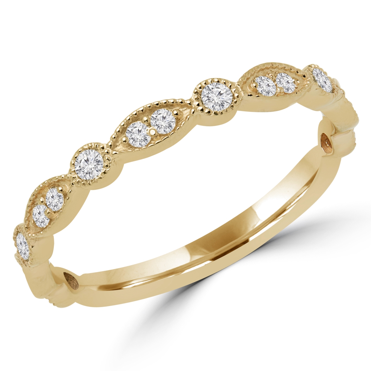 MD170429-6.25 0.25 CTW Round Diamond Semi-Eternity Wedding Band Ring in 14K Yellow Gold - Size 6.25