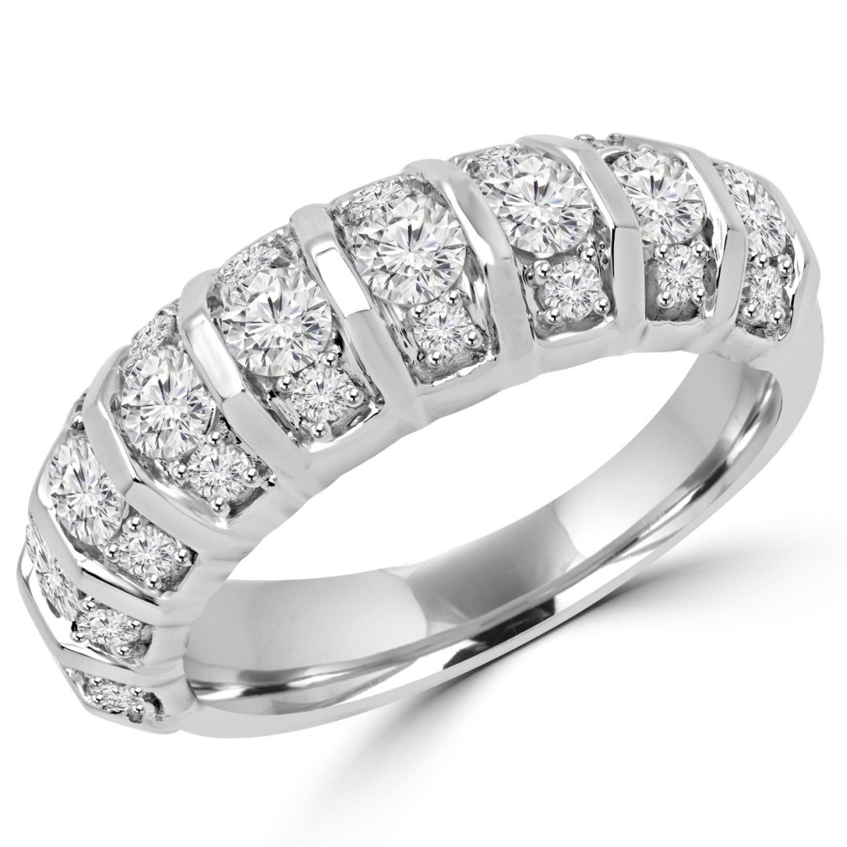 MDR140127-8.75 1.05 CTW Antique Vintage Round Diamond Anniversary Wedding Band Ring in 14K White Gold - Size 8.75