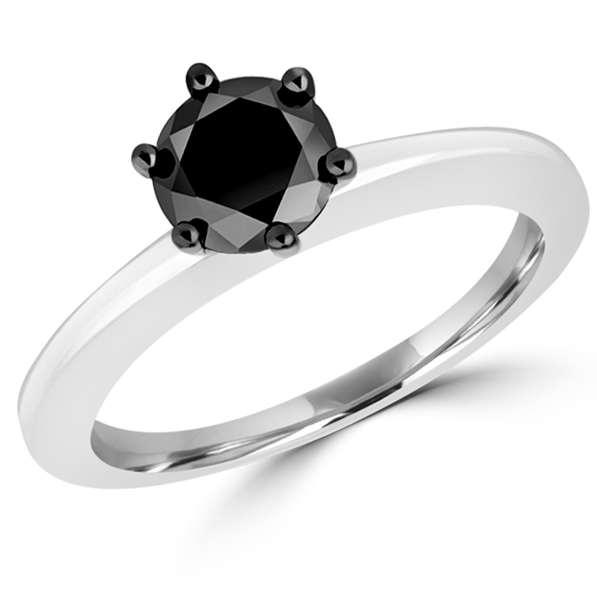 MDR170038-3 1.05 CT Round Black Diamond 6 Prong Solitaire Engagement Ring in 10K White Gold - 3