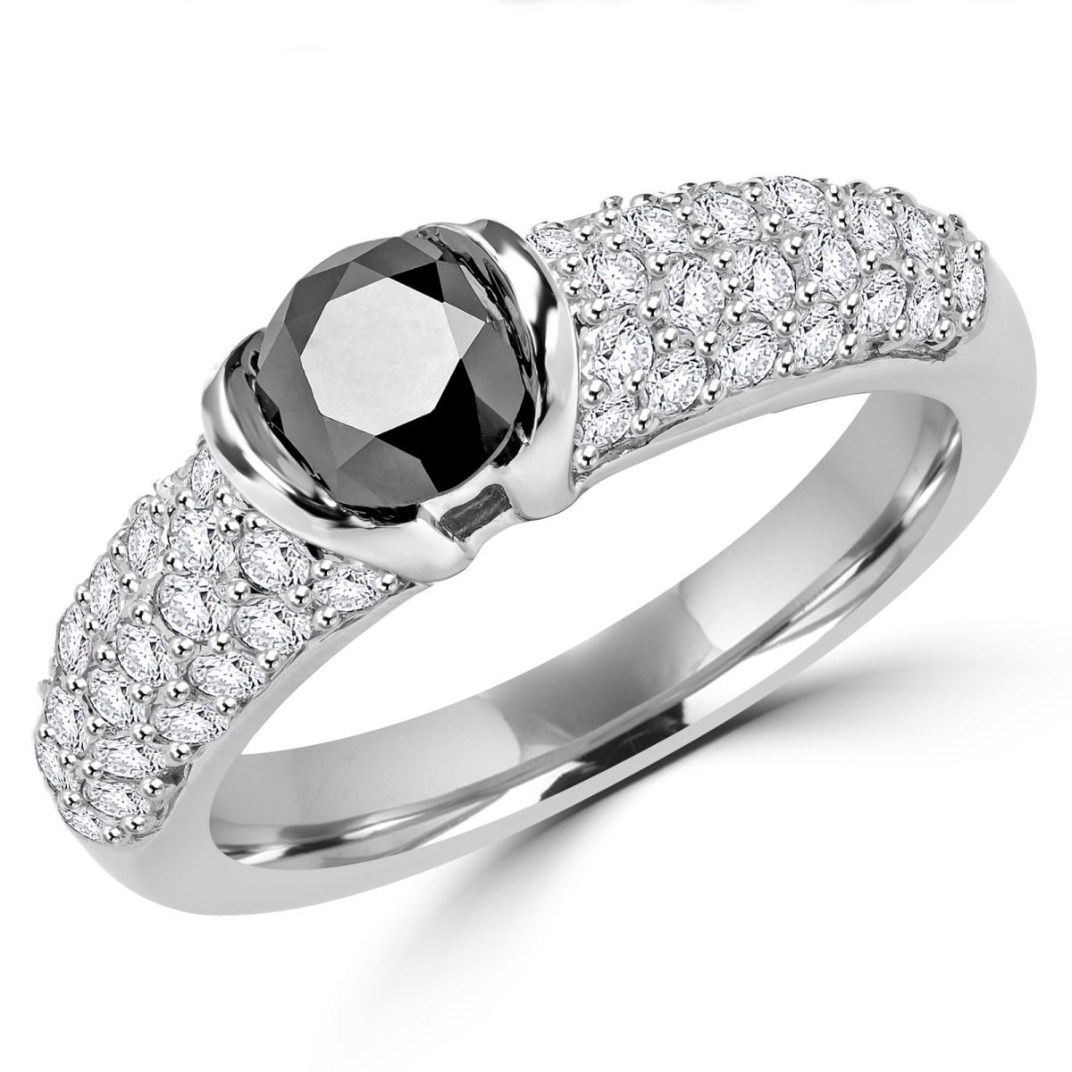 UPC 759332241710 product image for 1.33 CTW Round Black Diamond Cocktail Ring in 14K White Gold - Size 7.75 | upcitemdb.com
