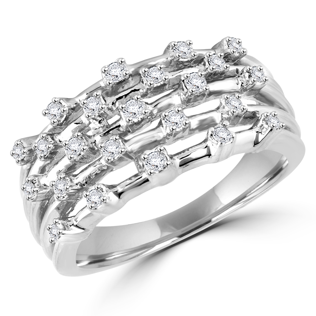 MDR170090-8.75 0.25 CTW Round Diamond Cocktail Ring in 14K White Gold - Size 8.75