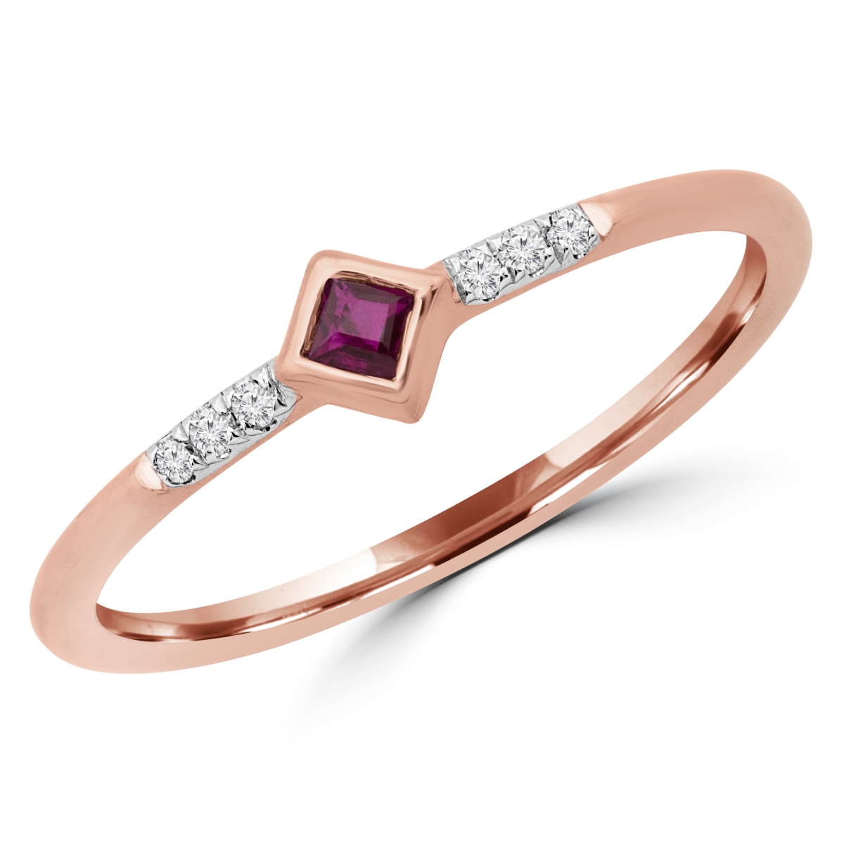 MDR190078-4.5 0.1 CTW Round Red Ruby Bezel Set Cocktail Ring in 14K Rose Gold - Size 4.5