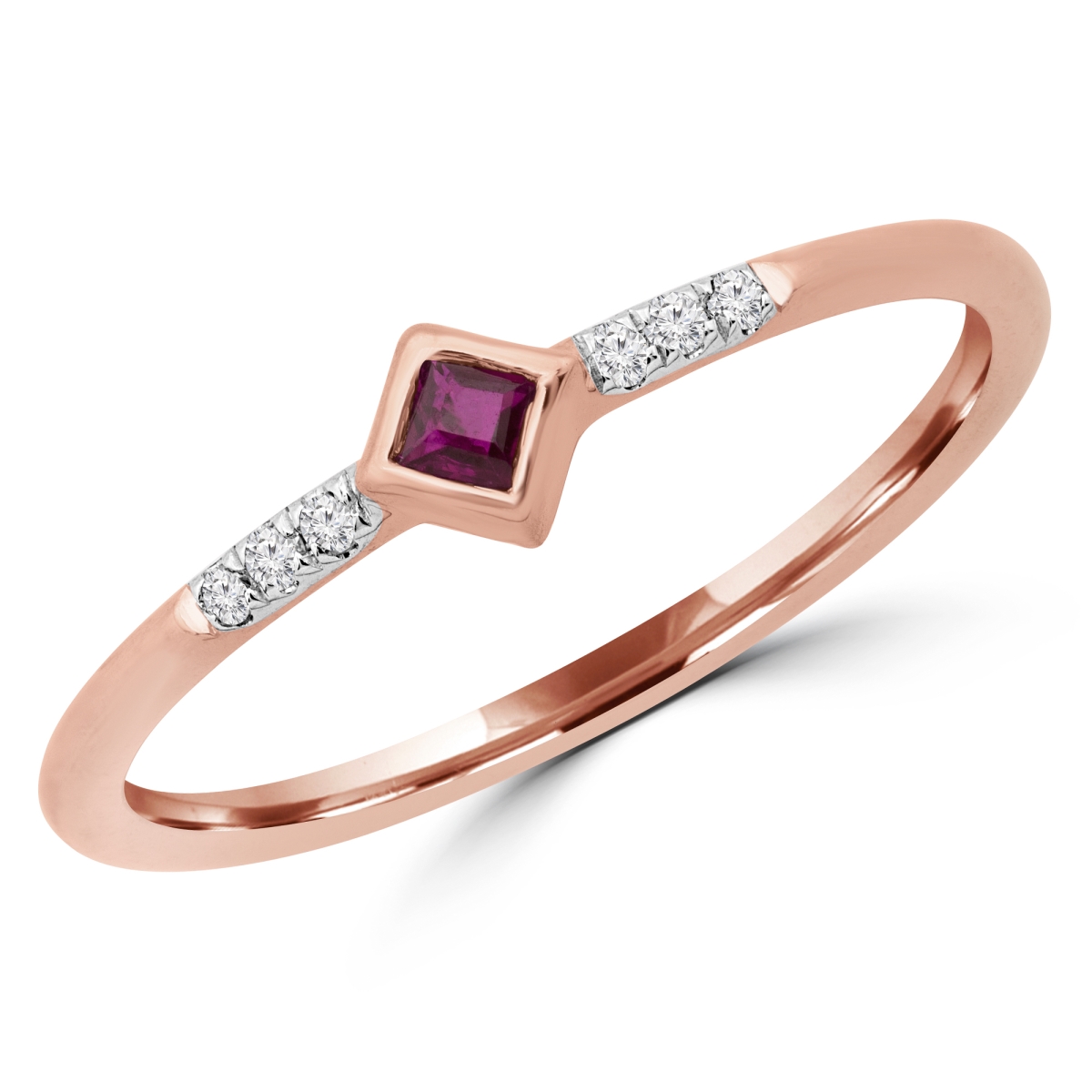 MDR190078-5.75 0.1 CTW Round Red Ruby Bezel Set Cocktail Ring in 14K Rose Gold - Size 5.75