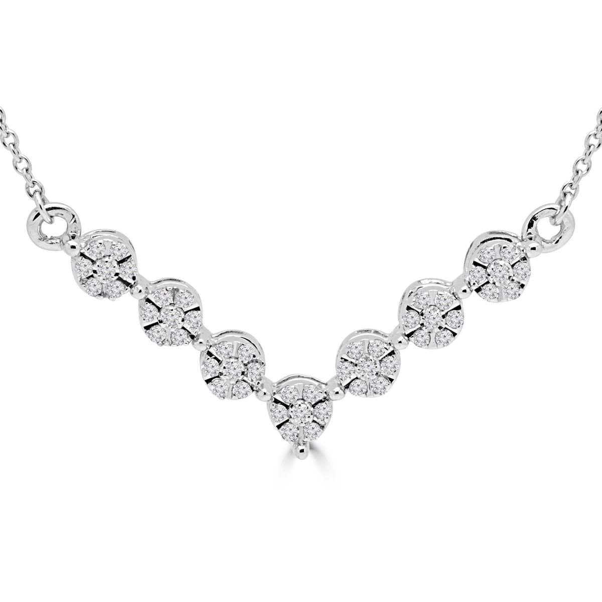 Mdr180024 0.2 Ctw Round Diamond V-shape Cluster Pendant Necklace In 14k White Gold With Chain