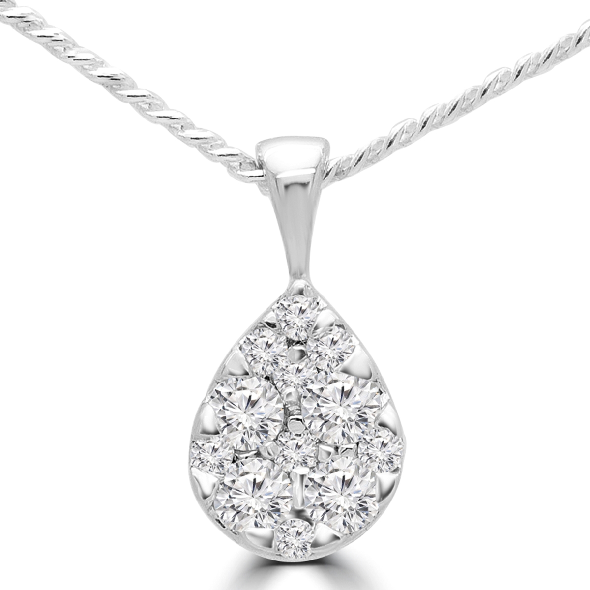Mdr190017 0.12 Ctw Round Diamond Pear Cluster Pendant Necklace In 14k White Gold With Chain