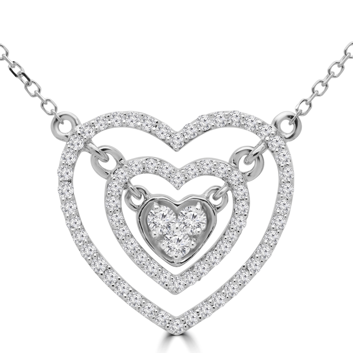 Mdr190019 0.33 Ctw Round Diamond Double Halo Cluster Heart Pendant Necklace In 18k White Gold With Chain